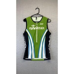 Isagenix DNA Cycling Jersey‎ Mens XL Green Black Sleeveless Tri Top Half Zip